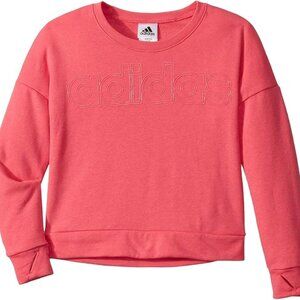 adidas Kids Girl's Linear Crew Neck Sweatshirt (Big Kids) Pink Logo Pullover